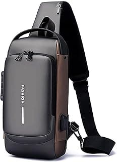 TS WITH TECHSUN Waterproof Polyester Slim Unisex Crossbody Sling Bag Chest Backpack Men's Shoulder Bag, Leisure Travel Handbag, Hard Shell Anti-Theft Chest Bag