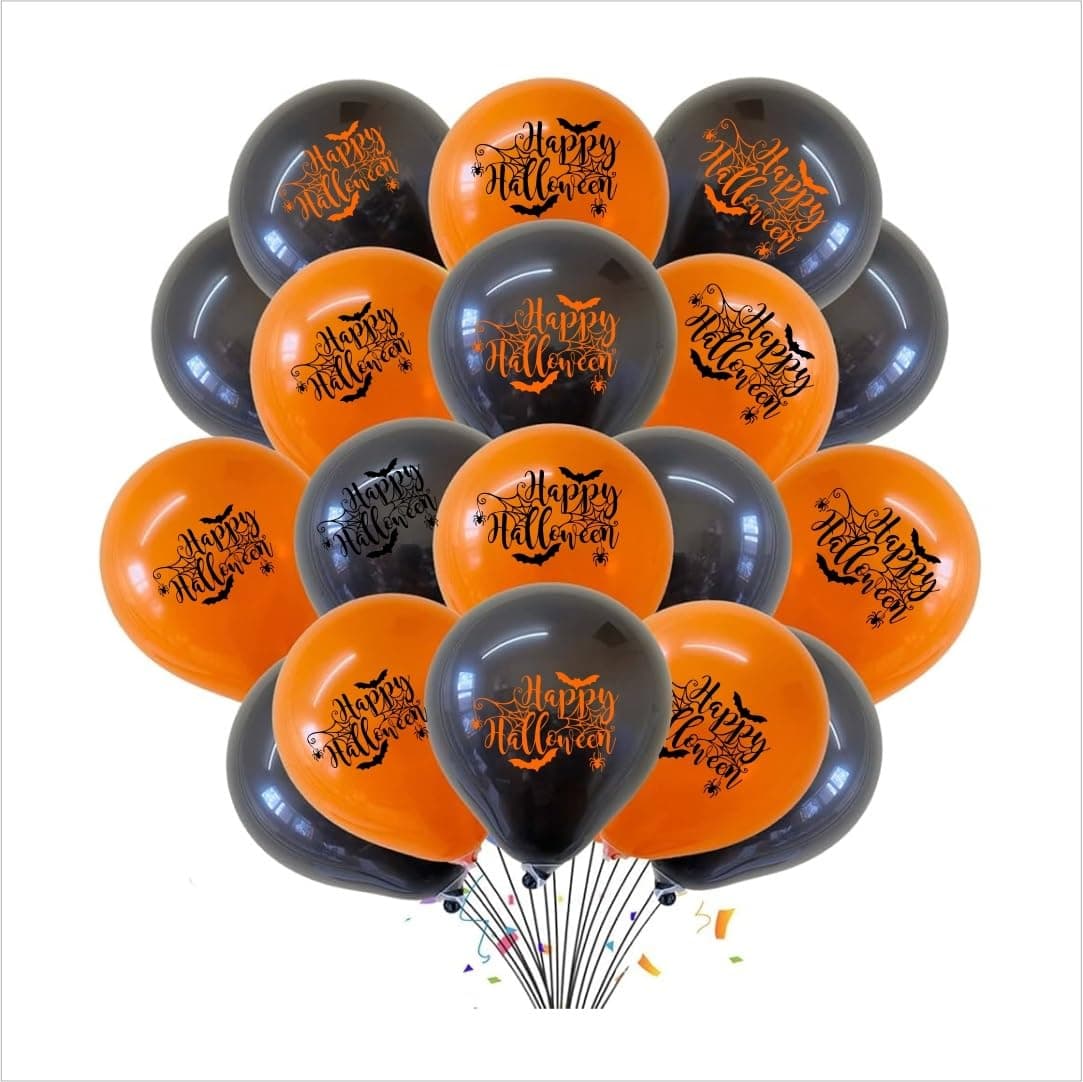 HK balloons 50Pcs Black Orange Red Halloween decorations Items For Printed Balloons Halloween Themed Pumpkin Balloons Black Orange Balloons Set for Celebration Party Decoration Balloons