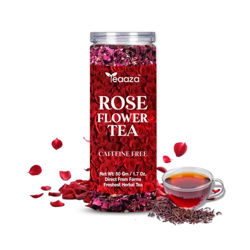 Teaaza Rose Flower Tea - Grade A| 50 grams - 50 Cups| Natural Sun-Dried Petals | Herbal Tea | Rich In Vit - C | For Beautiful Hair & Skin | Loose Pack | Rose Petals Tea