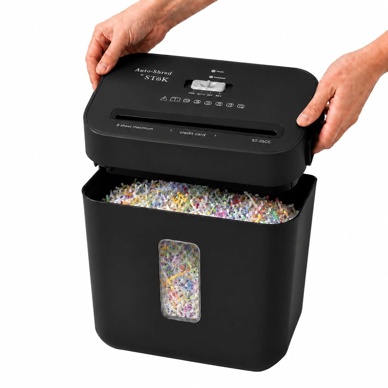 STöK (ST-25CC) 8-Sheet Cross-Cut Paper Shredder for Home & Office, P-4 High Security Level, Quiet Credit Card Shredder with Jam Proof System, 15 Liter Bin Capacity (One Year Warranty)