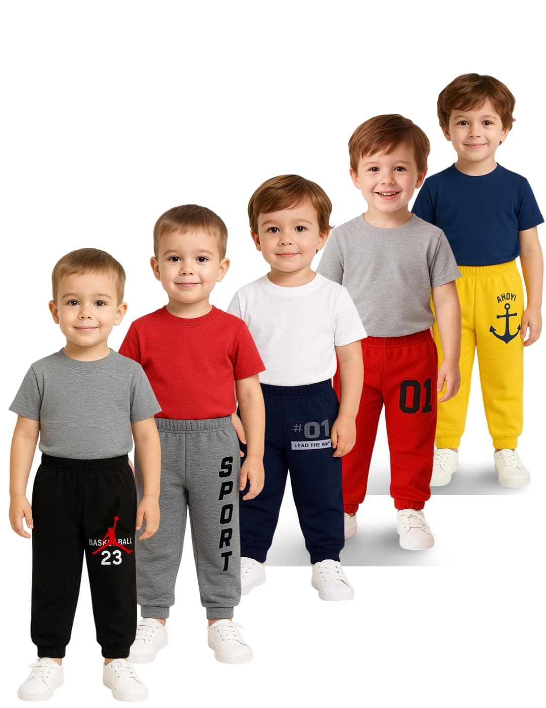 UZARUS Cotton Pajama Mid Rise Pants for Baby Boys Unisex (Bright Colours) (Regular Fit) (Pack of 5) 0M - 3M (Multicolor 2)