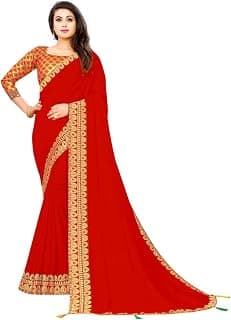 SABHYA FASHION Women's Vichitra Saree - Beautiful Stylist Saree Length (5.5 mtr) And Jacquard Blouse (0.80 mtr) - Red - Perfect For Festival, Party And Wedding