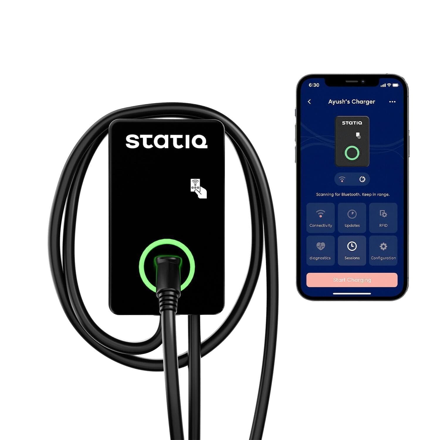 Statiq 22kW Smart Nectar Home EV Charger with 5m Cable | App + RFID | Auto Cut-Off, Load Balancing | ARAI Certified, IP66 Rated | 2-Year Warranty