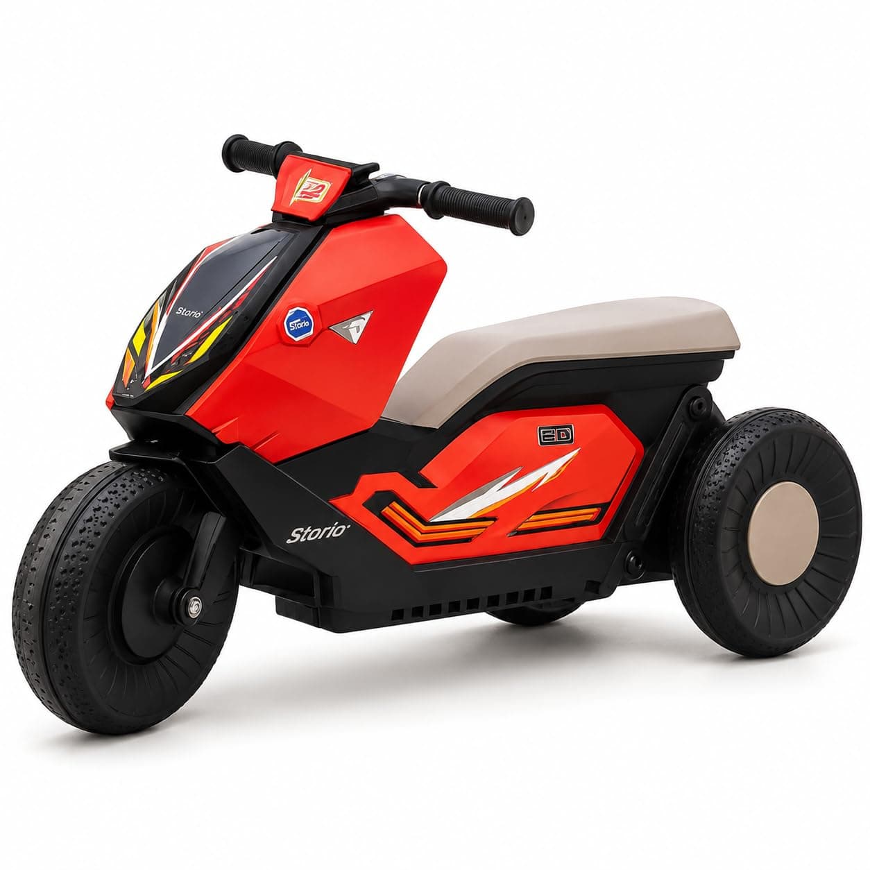 Storio Racer Electric Bike for Kids | 6V Battery, MP3 Player, USB, Bluetooth, LED Lights & Foot Accelerator | Battery-Operated Ride-On for Boys & Girls Aged 1-5 Years Red & Black
