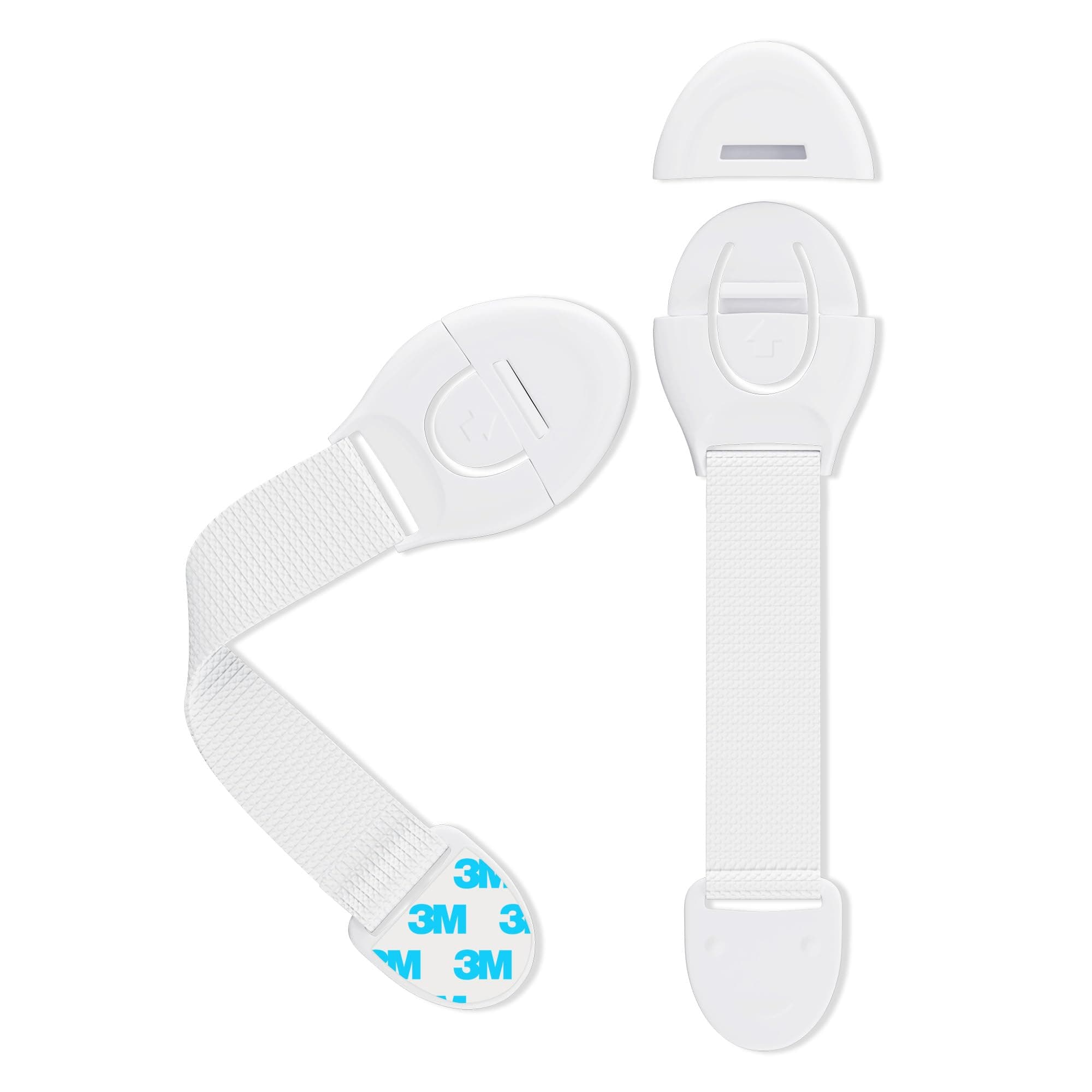 Amazon Brand - Supples Babyproofing Safety Locks, Single-Hand, Push-Button Design, Pre-Taped, Versatile, Stylish (Pack of 10, White)
