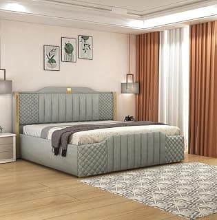 Aesthetic crafts Modern Upholstered King Size Bed with Box Storage for Bedroom | Wooden Double Bed with Storage | Platform Cot Bed with Upholstery Premium Fabric | 6.5 x 6 Ft, Sheesham Wood, Grey