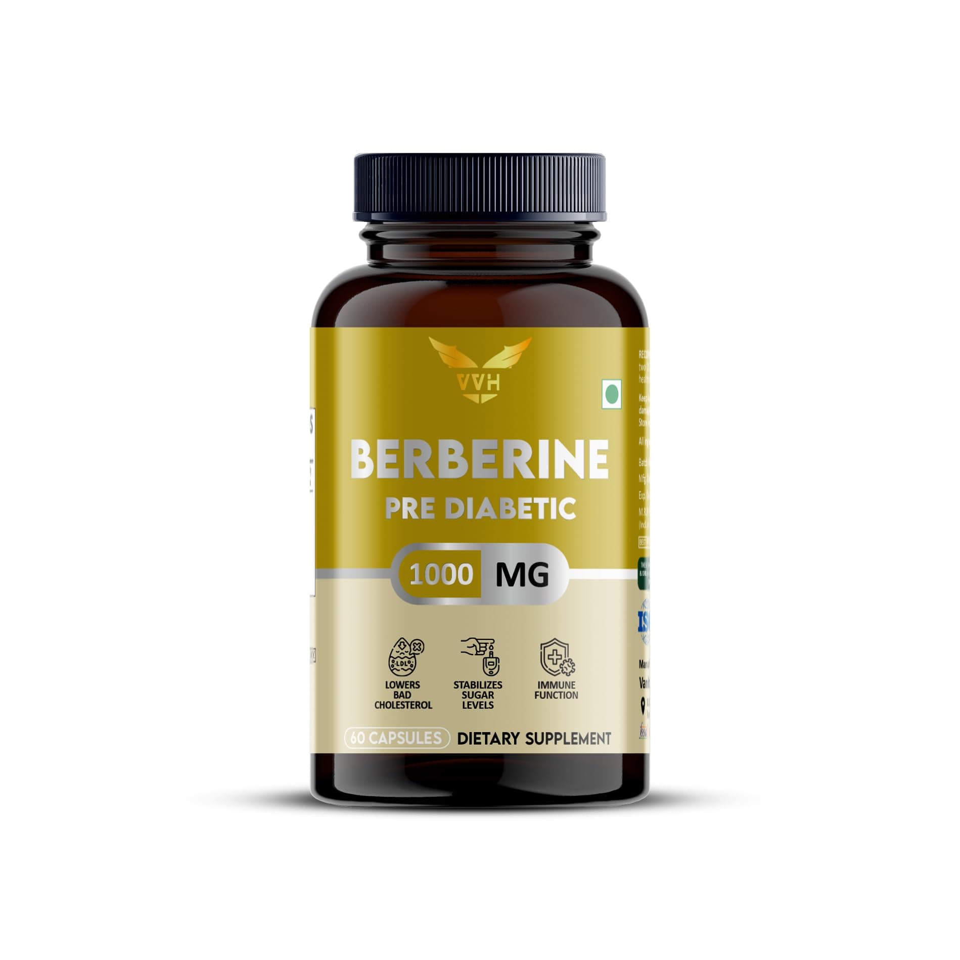 VVH Berberine with Bitter Melon, Gymnema & Cinnamon – 1000mg | Supports Healthy Sugar & Lipid Metabolism | 60 Capsules