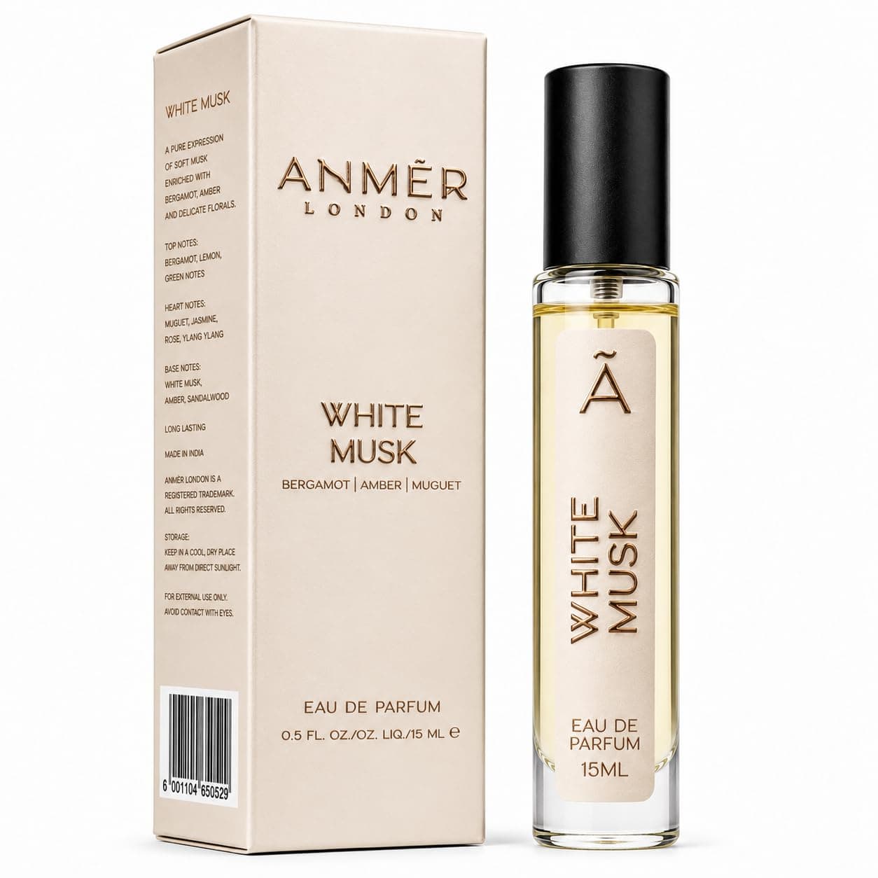 Anmer London White Musk Unisex Eau De Parfum 15ml | Floral Musk & Amber Fragrance | 12 Hour Long Lasting | Perfume Gift for Men & Women
