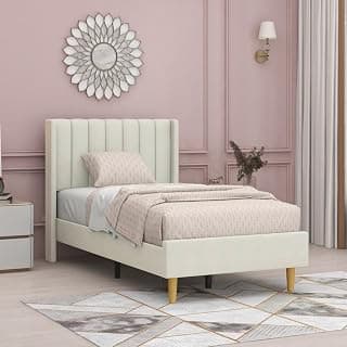 Engineeredwood-Modern Upholstered Single Size Bed for Bedroom - Upholestery Premium Fabric Cot for Home - 6 x 4 Ft Bed with 1 Year Warranty (Cream)