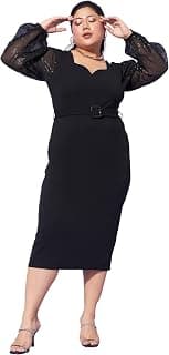 SASSAFRAS Curve Women’s Plus Size Bodycon Full Sleeves Sequin Detail Dresses