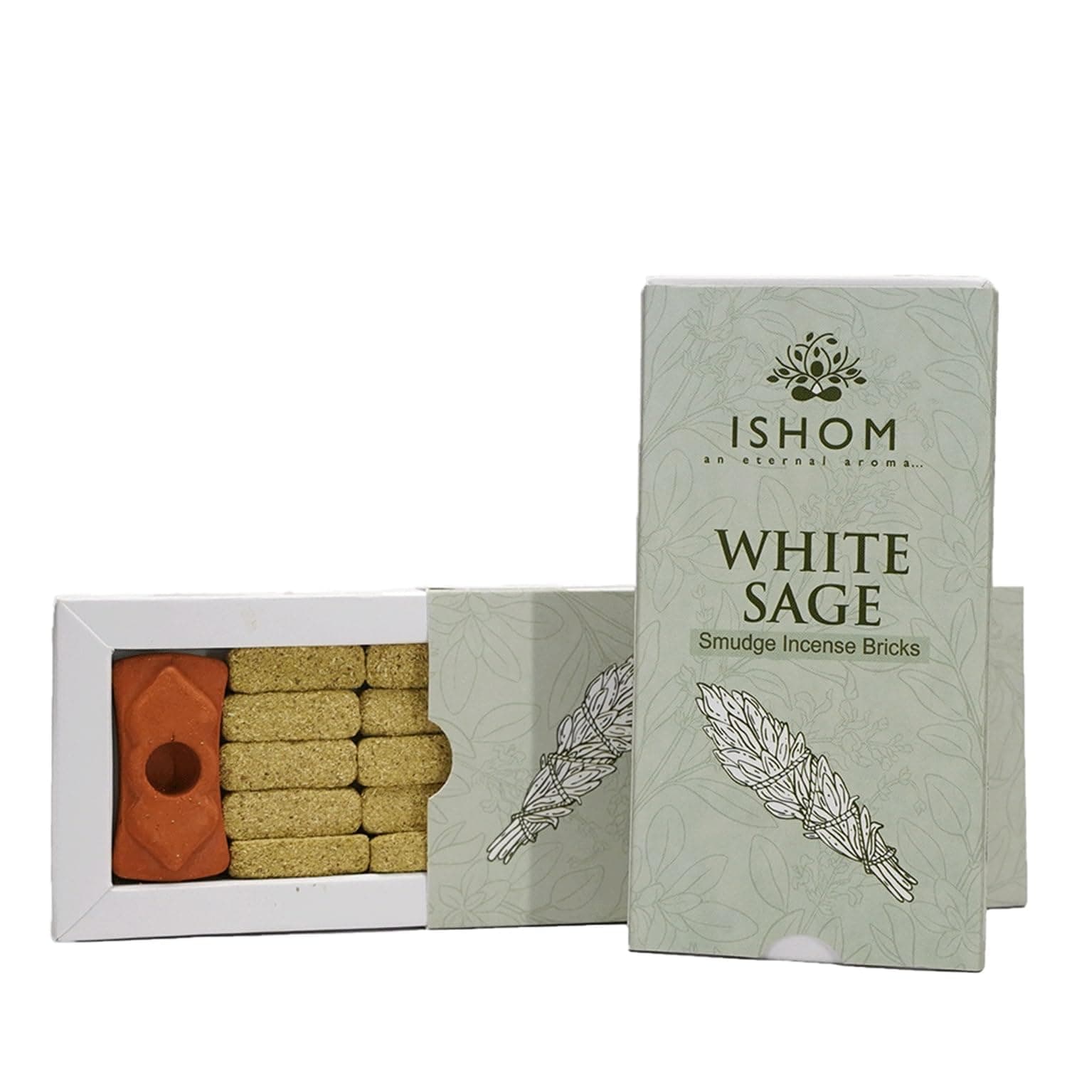 White Sage Smudge Incense Bricks (15pcs + 1 Holder) | Made with Californian White Sage Leaves | Purify Your Home & Clear Negative Energy | Ideal for Meditation, Puja Rituals, & Aromatherapy Use