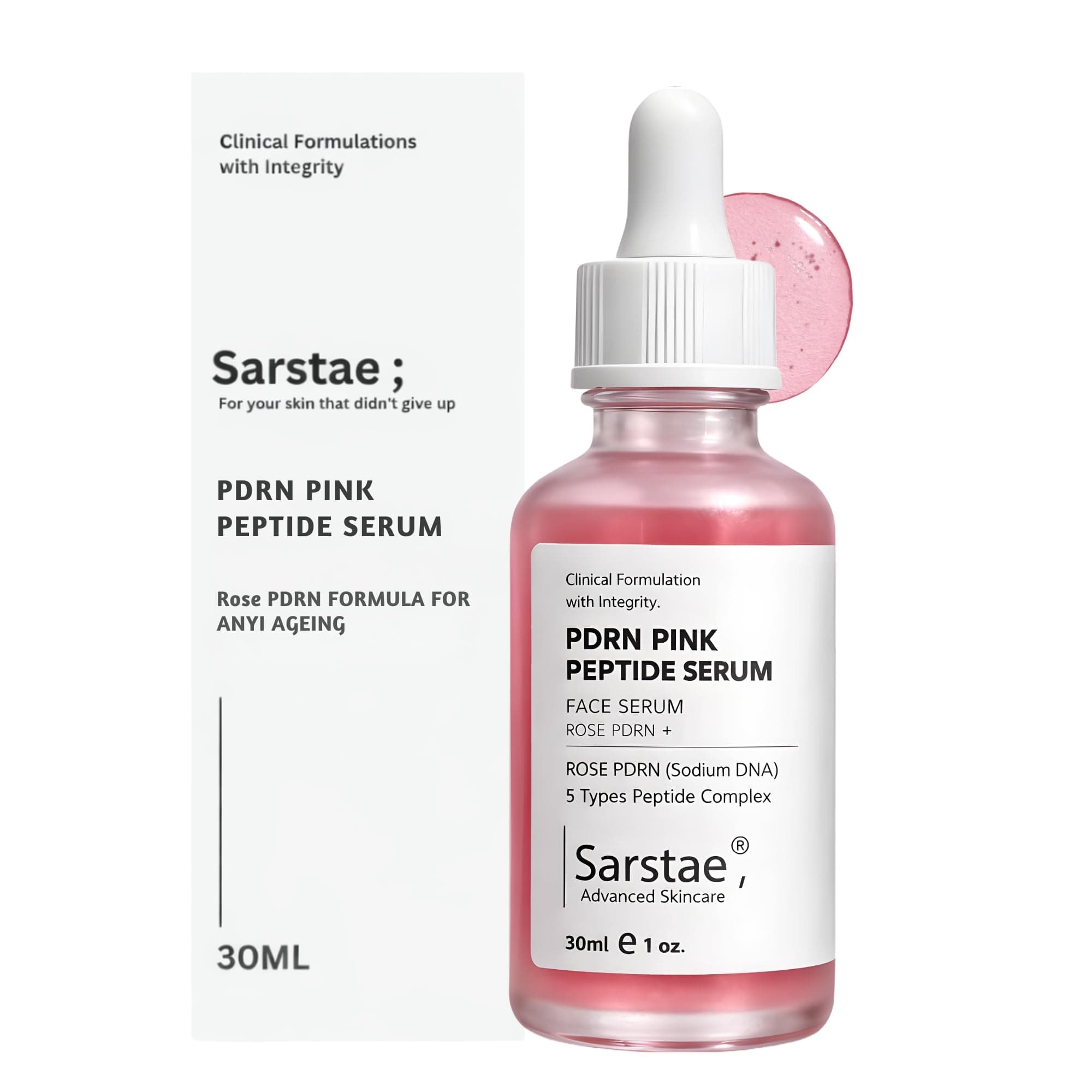 SARSTAE Pink PDRN Serum for Face | SDNA & Collagen Boosting | Korean Glass Skin Formula | Anti Ageing, Skin Repair & Glow Serum | 30ml