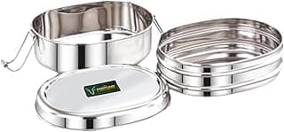 Tiffin Box Steel for School & Office Use | 700ml Lunch Box for Women, Men & Kids | Oval Double Decker Model Glossy Finish Steel Box