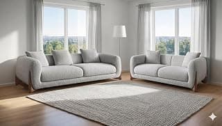 Modern Sofa Chesterfield Design with Stylish Wooden Legs Boucle Fabric Light Gray Finish Sofa for Living Room, Bedroom, Hallways (3+2 Seater)