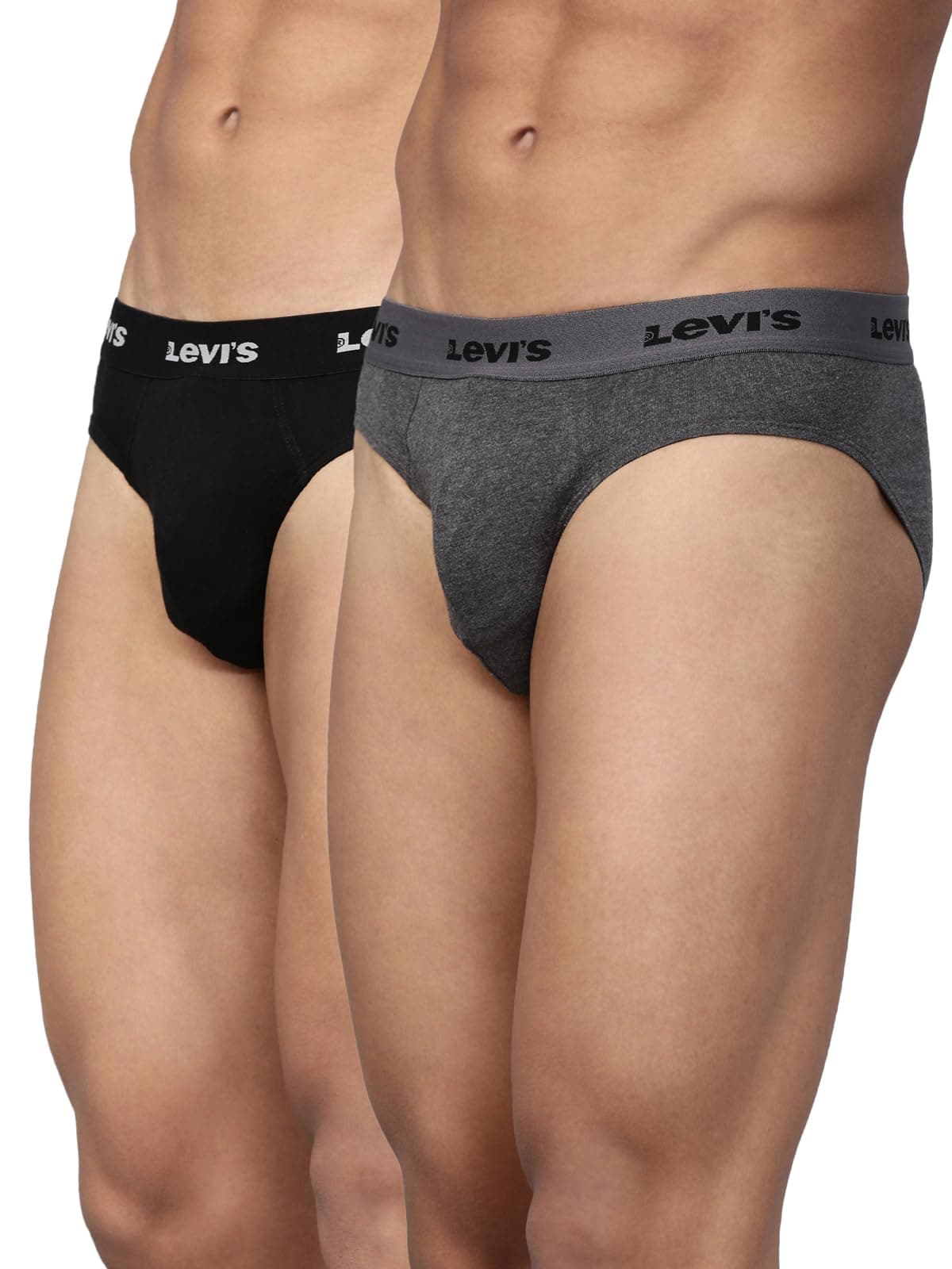 Levi's 009 Neo Brief for Men | 100% Pure Cotton | Solid Men's Underwear | Breathable | Branded Outer Elastic Anti-Roll Waistband | Extra Supportive Gusset | Dual Layer 3D Pouch | Tagless | Pack of 2