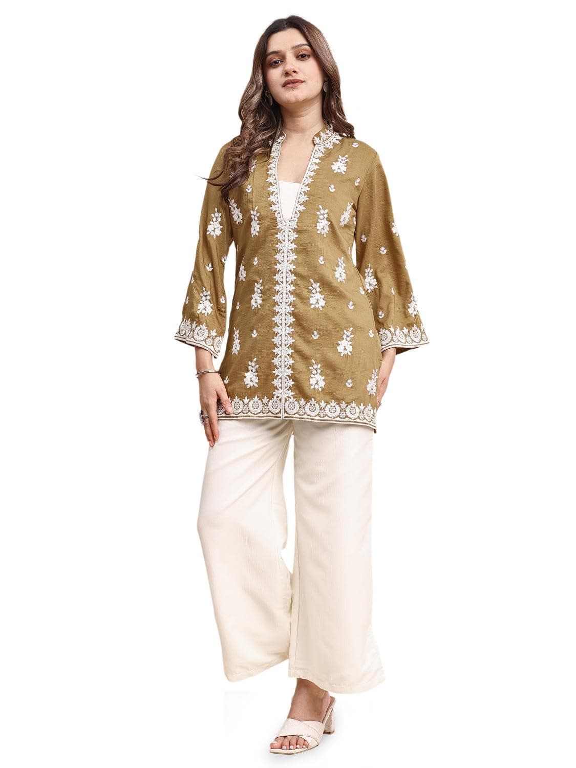Womanista Women's Silk Blend Solid Regular Tunic Shirt