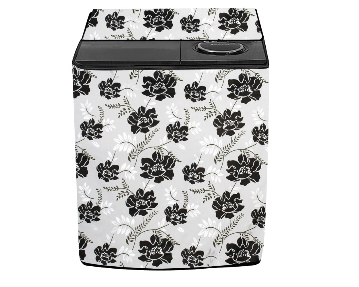 Stylista PVC Washing Machine Cover Compatible for LG 8.5 KG Semi-Automatic Top Loading P8535SGMZ, Floral Pattern White