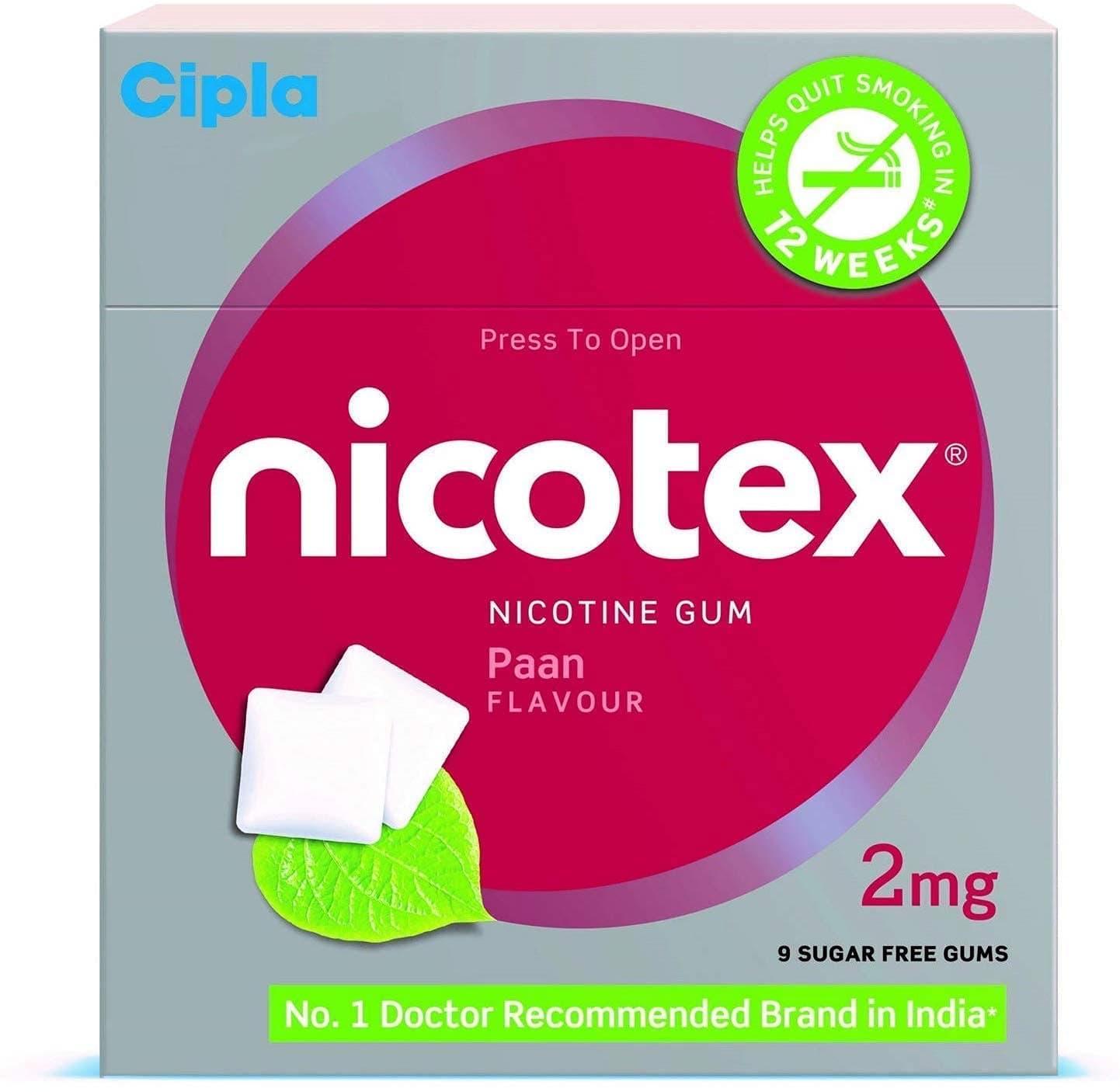 Cipla Nicotex Nicotine Sugar Free Paan Gums 2mg | Helps to Quit Smoking | WHO-approved Therapy | 12 Gums per Pack | Pack of 1