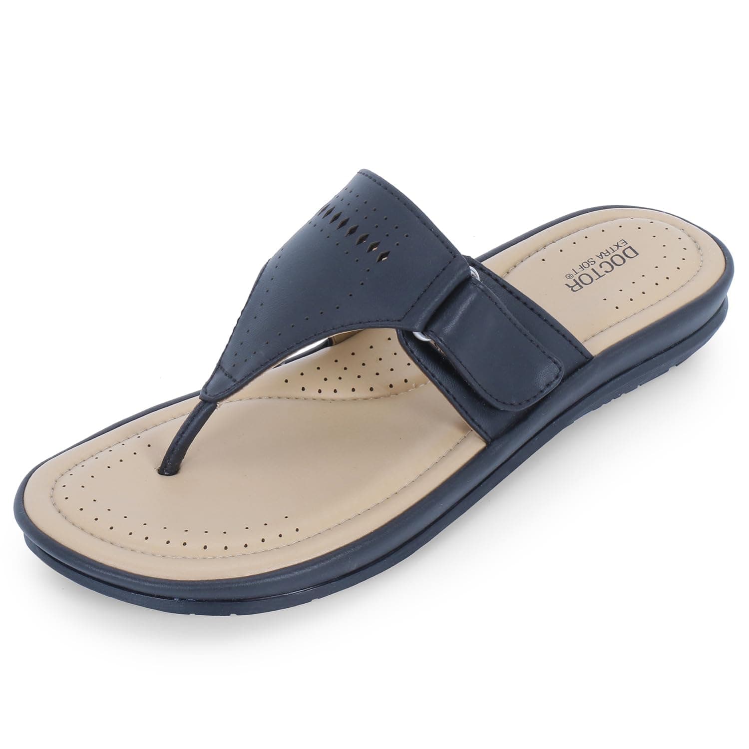 DOCTOR EXTRA SOFT Women's Flat Memory Foam Slippers/Flip-Flops Fashion Stylish Casual Comfortable Diabetic Orthopedic Lightweight Synthetic Slip-On Sandals With Adjustable Strap For Girls D-608