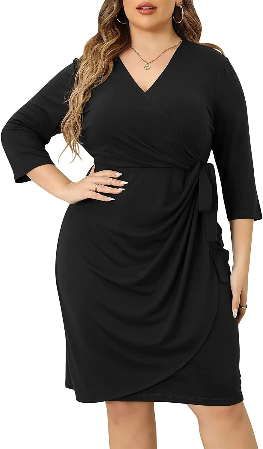 TASHVIKA'S Women's Wrap V-Neck Plus Size Maxi Dress
