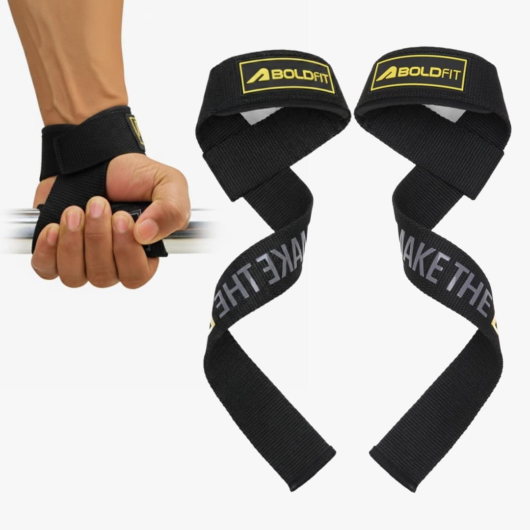 Boldfit Weight Lifting Straps Wrist Supporter for Gym Training, Deadlift Grip Heavy Workout Accessory for Men & Women, Strength Training Weightlifting Strap - 1 Pair - Elevate Black