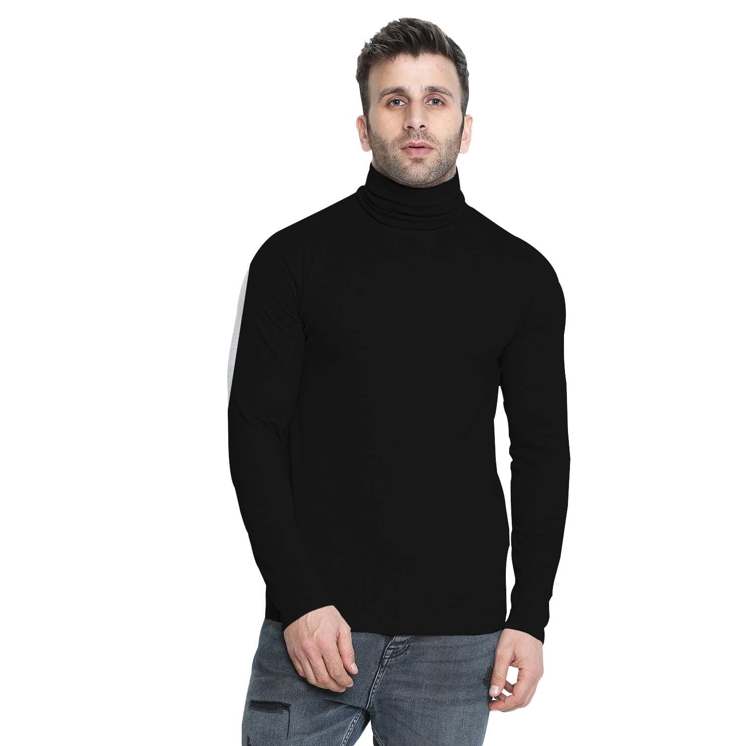 CHKOKKO Winter Wear Cotton Plain Full Sleeve Turtle Neck Regular Fit T Shirt For Men