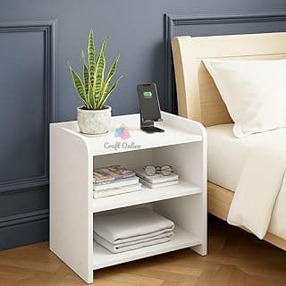 CraftOnline Living Room Nightstand, Decorative End Table for Living Room Bedroom, Bedside Table, White, 25D x 40W x 50H Centimeters