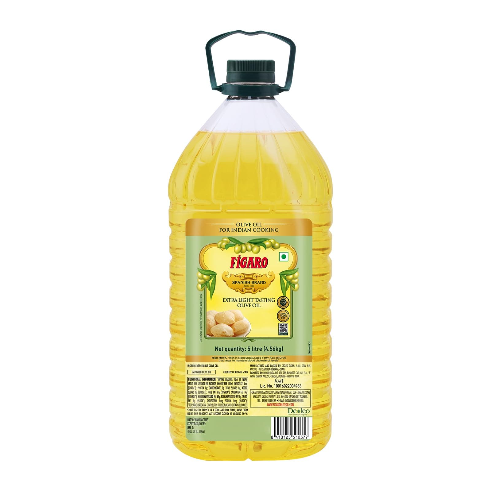 Fígaro Extra Light Tasting Olive Oil- Ideal for All Indian Cooking- Suitable for Deep Frying- Imported from Spain- 5L