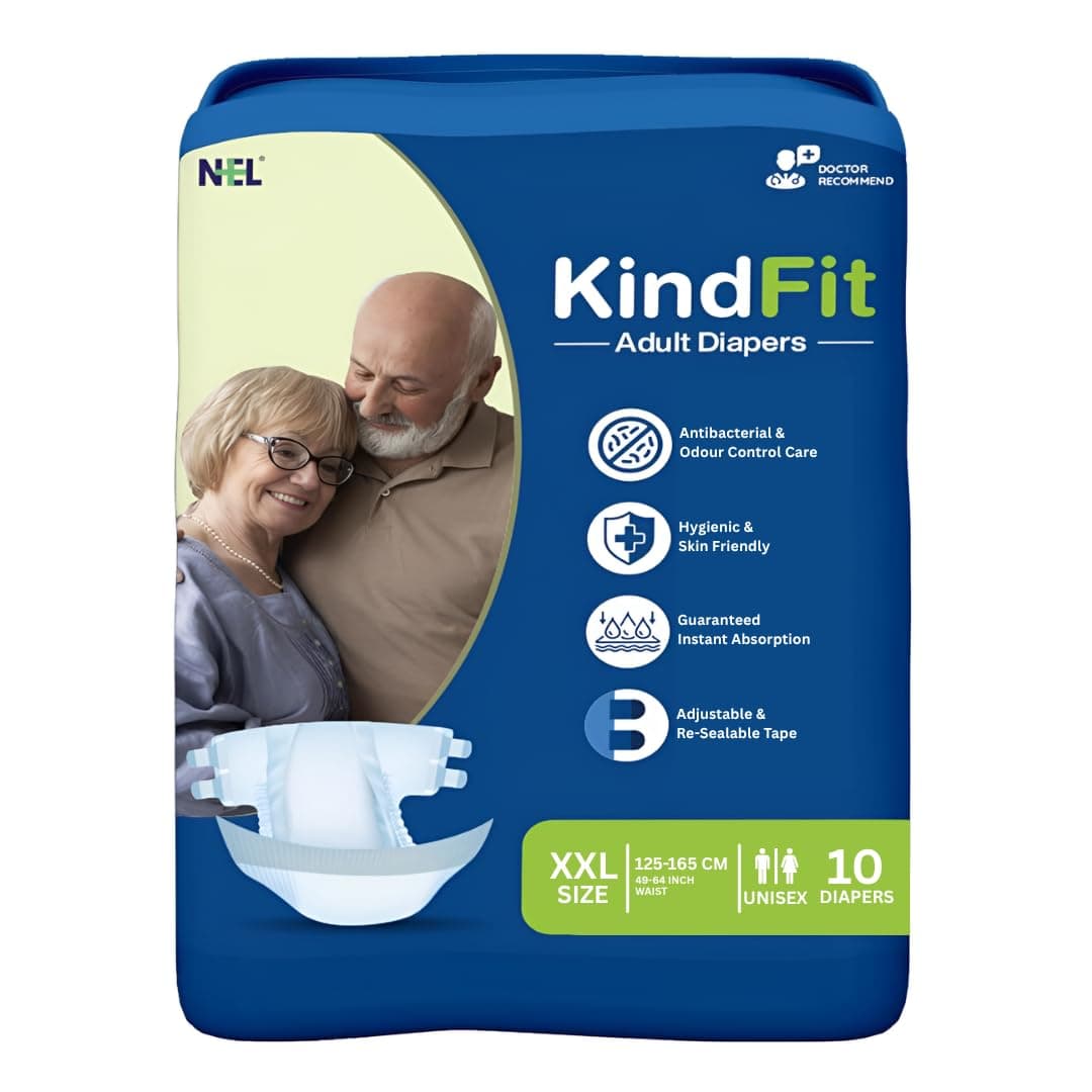 KINDFIT Tape Diaper – XXL 10 Ct Odour Lock Antibacterial Core | Tape-style fastening – waist 125–165 cm – wetness indicator – leakproof – high absorbency – unisex – anti-bacterial