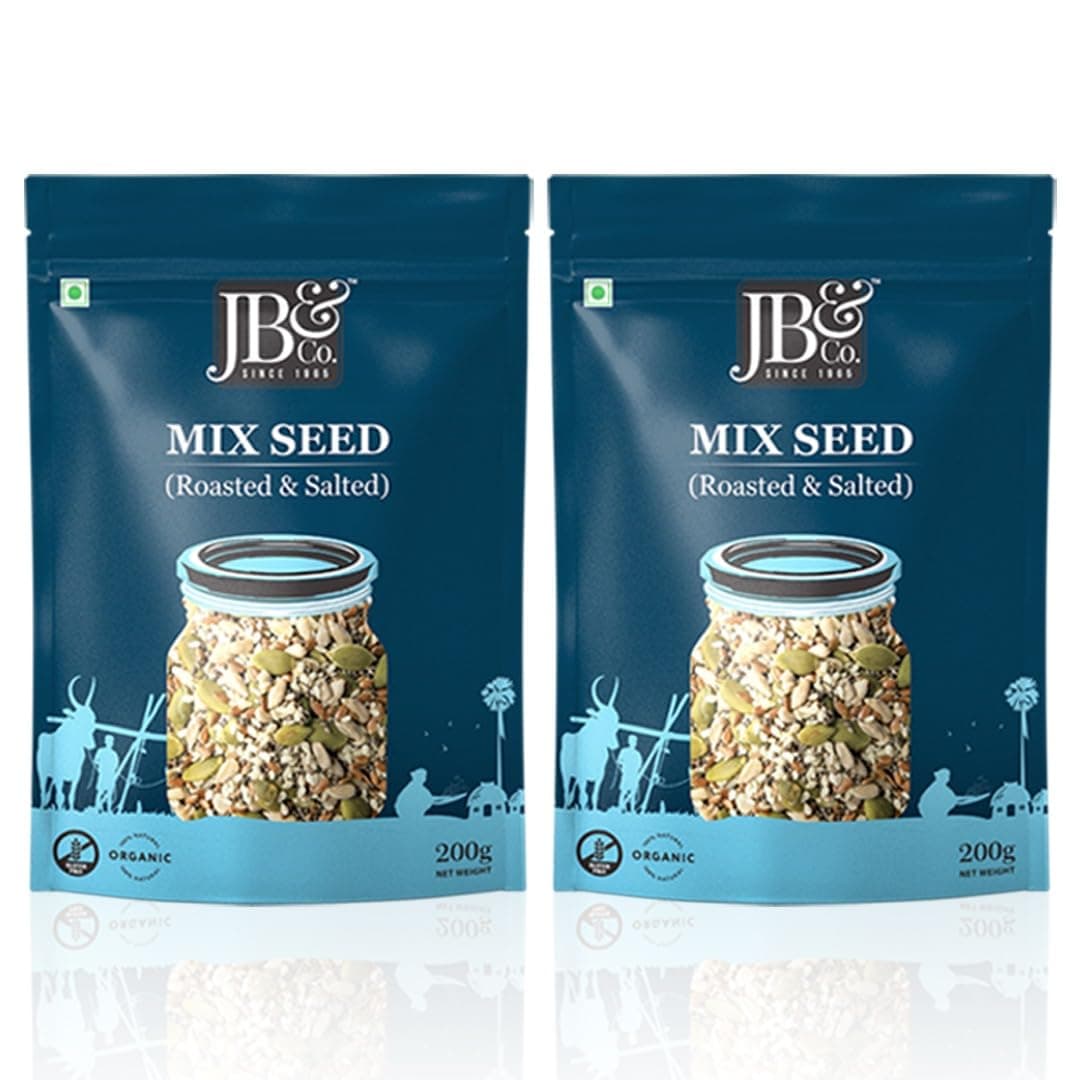 JB&CO Super Seeds Mix | 5-in-1 Healthy Seeds (Pumpkin, Sunflower, Flax, Chia, Watermelon) | Protein & Fiber Rich Snack | Raw & Natural 200gx2