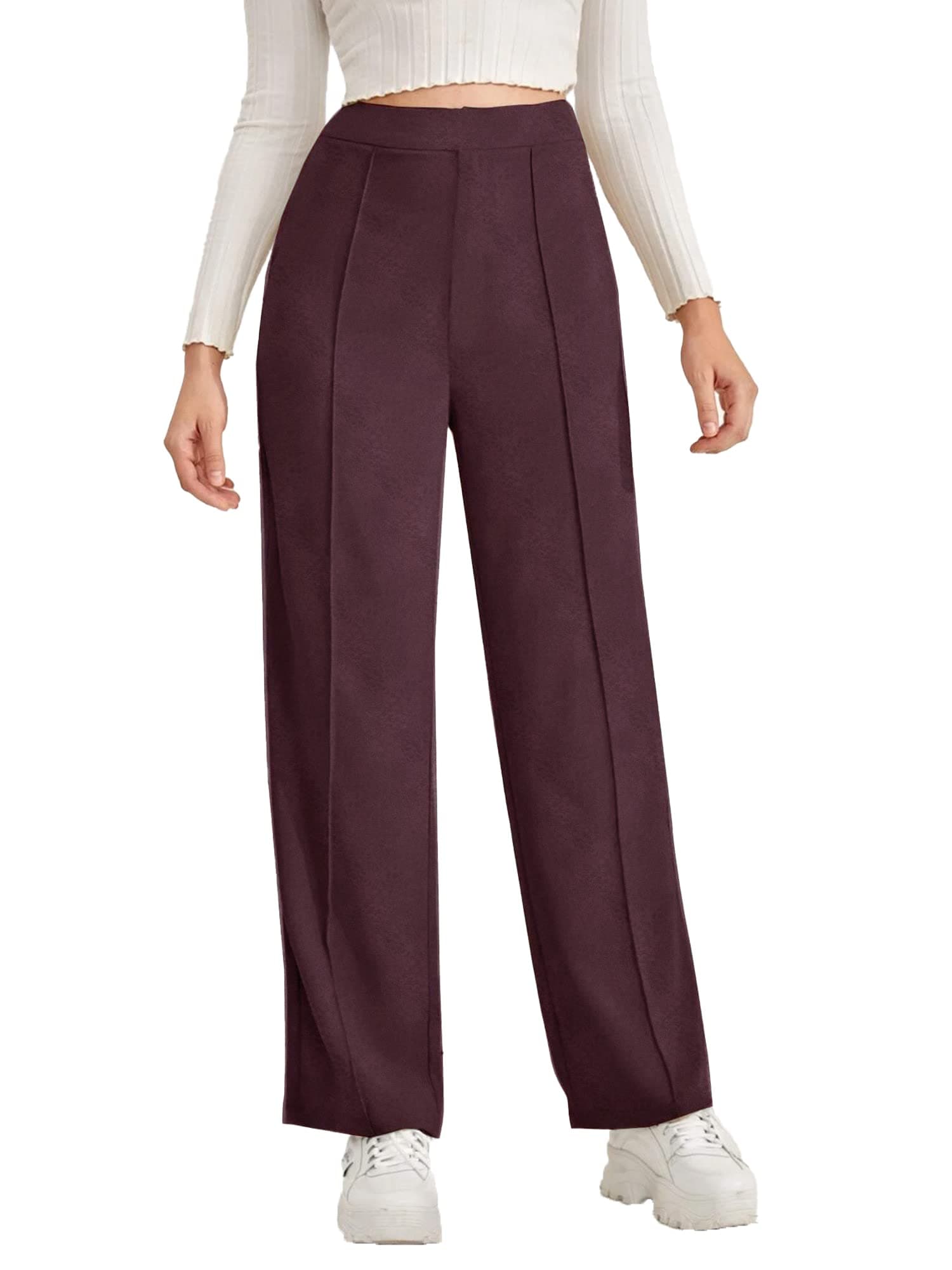 Maniac Womens Solid Polyester Maroon Loose Fit Trouser