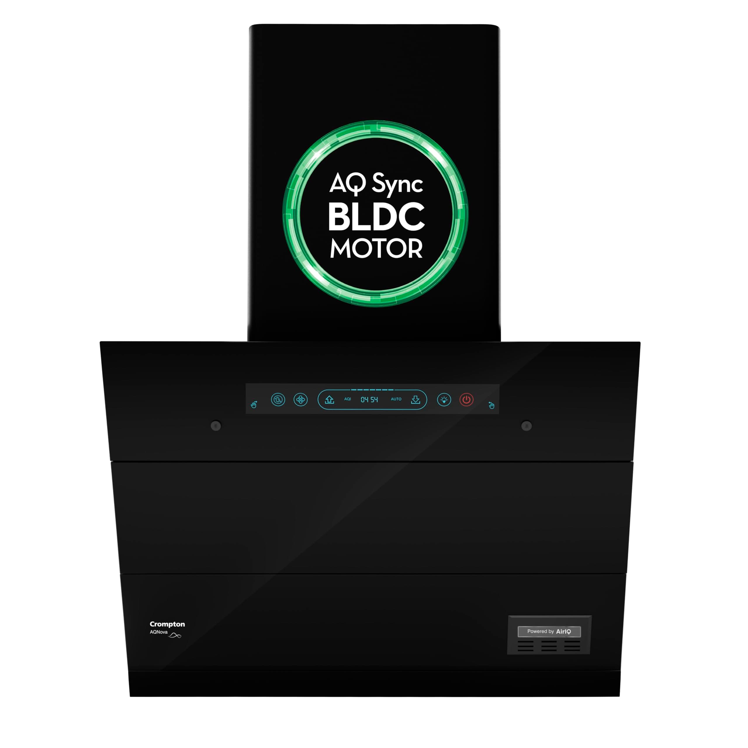 Crompton AQNova BLDC 1800m3/hr 60cm Slant Chimney|AirIQ technology|Adaptive suction| Intelligent Autoclean|Motion Sensor|15Yrs Motor & 4Yrs Overall Warranty|(Black)|Free Installation & Ducting kit