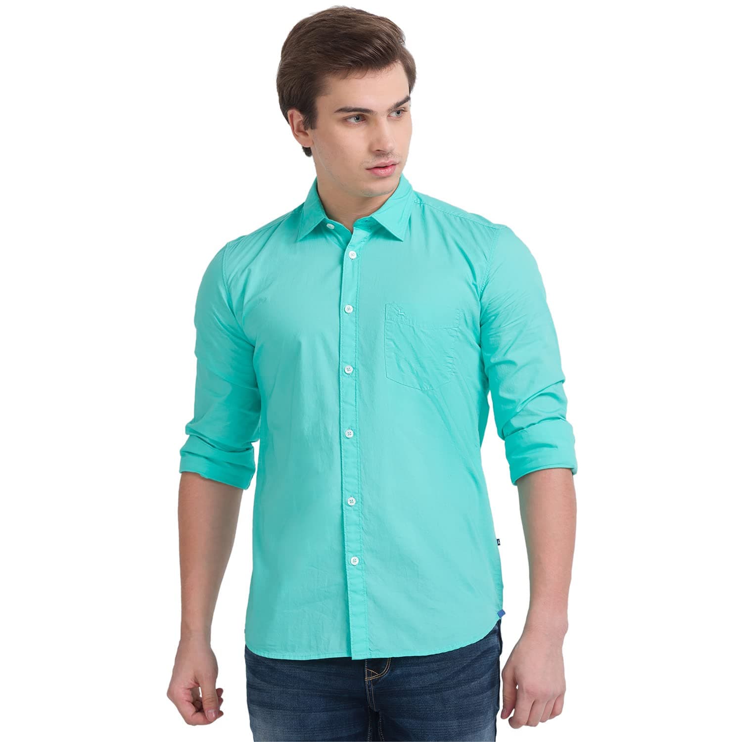 Parx Men's Pure Cotton Solid Pattern Slim Fit Semi Cutaway Collar Full Sleeve Casual Shirt