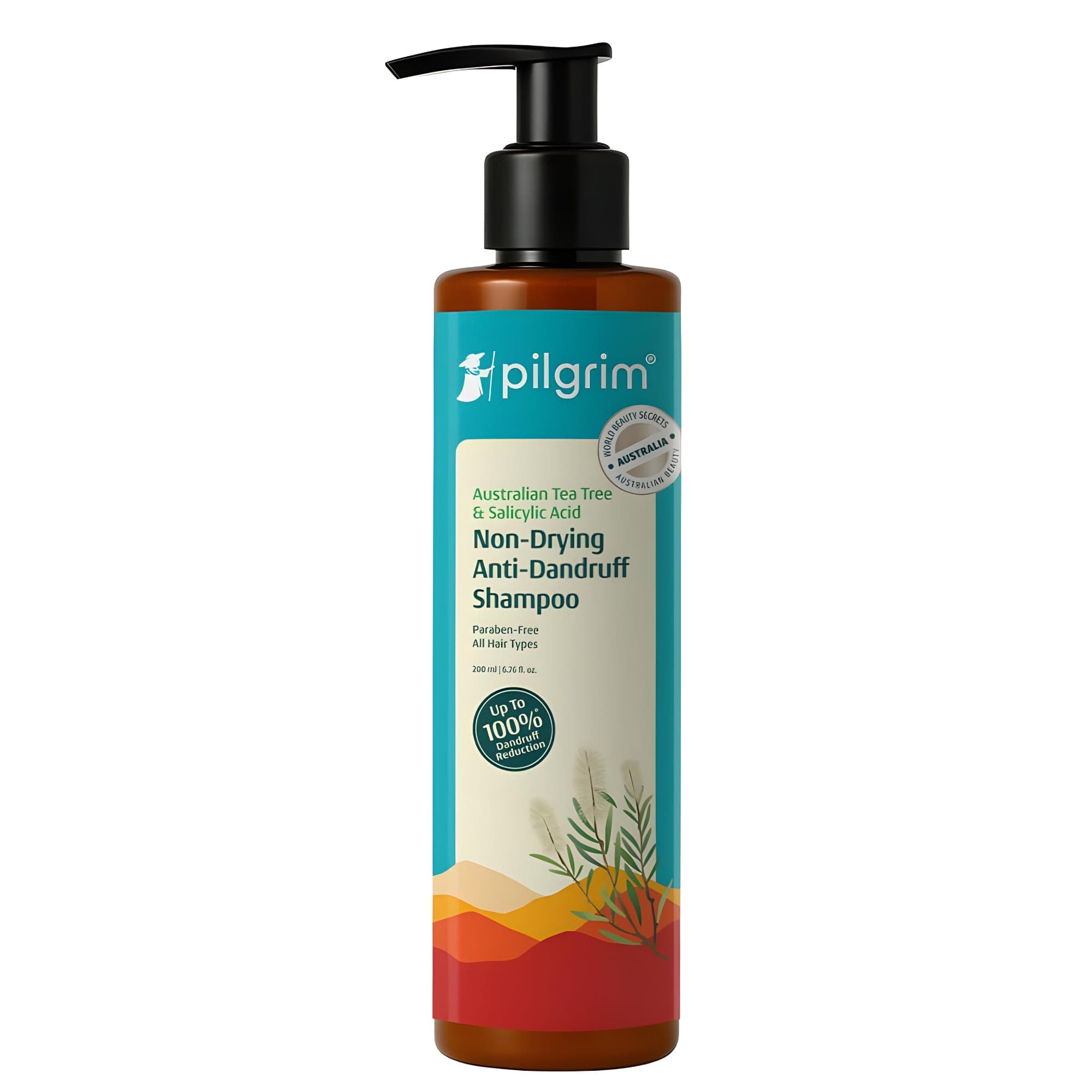 Pilgrim Australian Tea Tree Non-Drying Anti-Dandruff Shampoo - 200ml | Salicylic Acid, Reduces Visible Flakes from 1st Wash, Prevent Dandruff Reccurence, Non-Drying Scalp Cleanse, All Hair Types