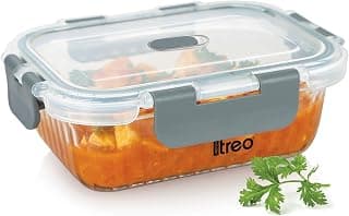 Treo By Milton Clip Fresh RIB Rectangular 370 ml Premium High Borosilicate Glass Container – Airtight, Leak-Proof, Microwave & Dishwasher Safe with Air Vent, Stackable & 100% Food Safe Design