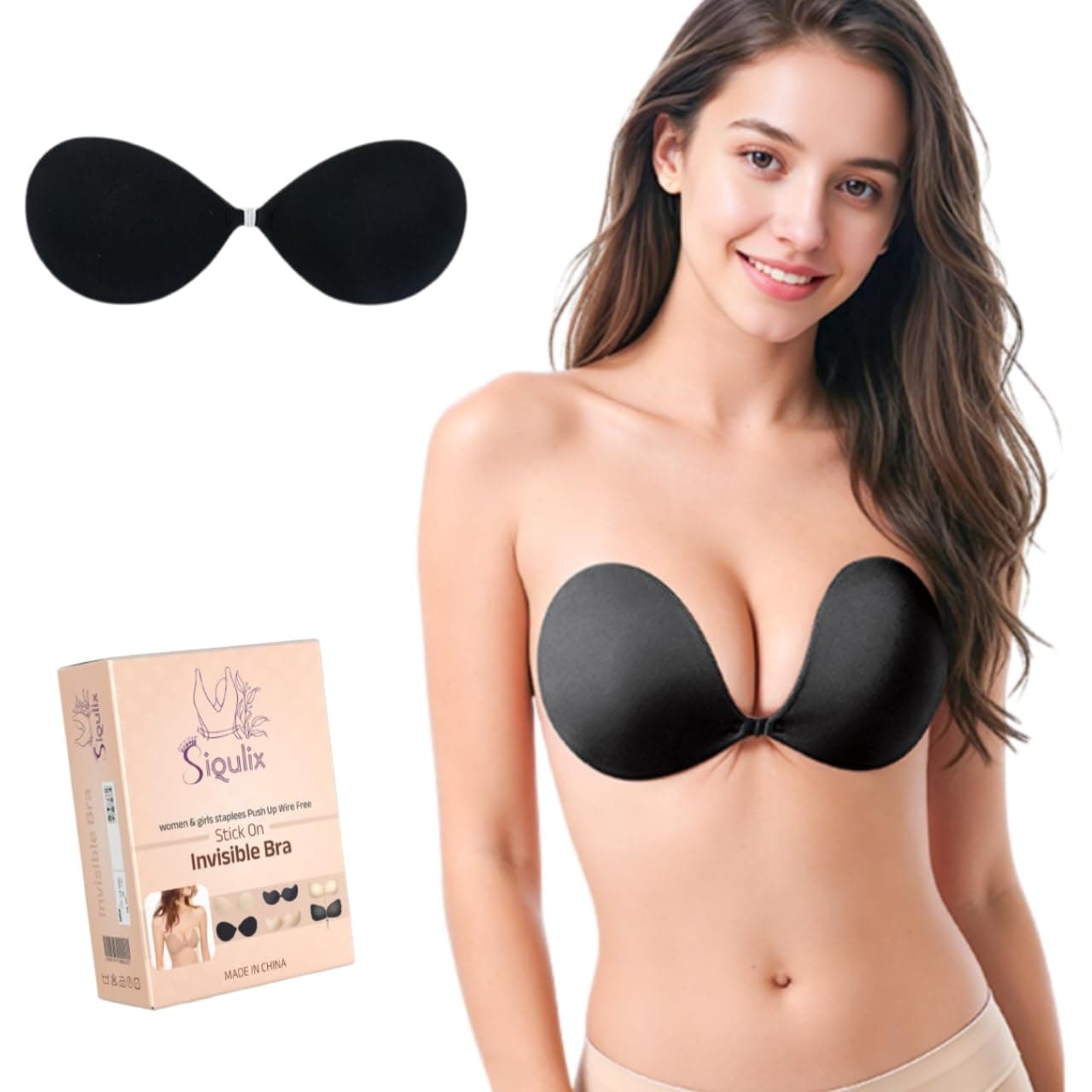 SIQULIX Women's & Girl's Strapless Push Up Wire Free Stick On Invisible Bra, Strapless Sticky Invisible Push Up Silicone Bra for Women, Stick on Bra for Backless Dress (Free Size).