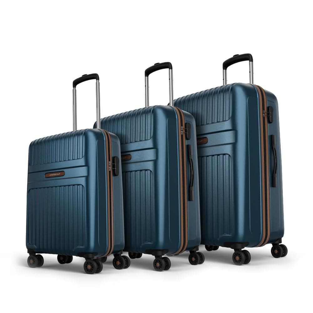 Aristocrat Atlas Set of 3 Trolley Bag 55, 66 & 77cm | Small+Medium+Large | Hard Luggage | Smooth 8-Wheel Suitcase | Combination Lock with Sturdy Zipper | Full Fabric Convipack | 3-Year Warranty (Teal)