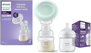 Philips Avent Comfort Manual Breast pump, Natural Motion technology, combines suction and nipple stimulation, soft cushion adapts to all size + 125ml Natural Feeding Bottle Combo(SCF430/01+SCY900/01) by Fratelli