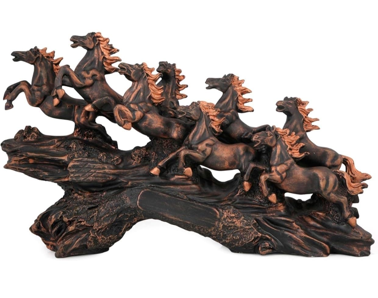 UAG Exports 7 Running Victory Horses Copper Resin Statue | Vastu Feng Shui Showpiece for Home & Office, Hall, & Shelf Décor | Symbol of Wealth & Good Luck | Decorative Horse Sculpture on Wave Base