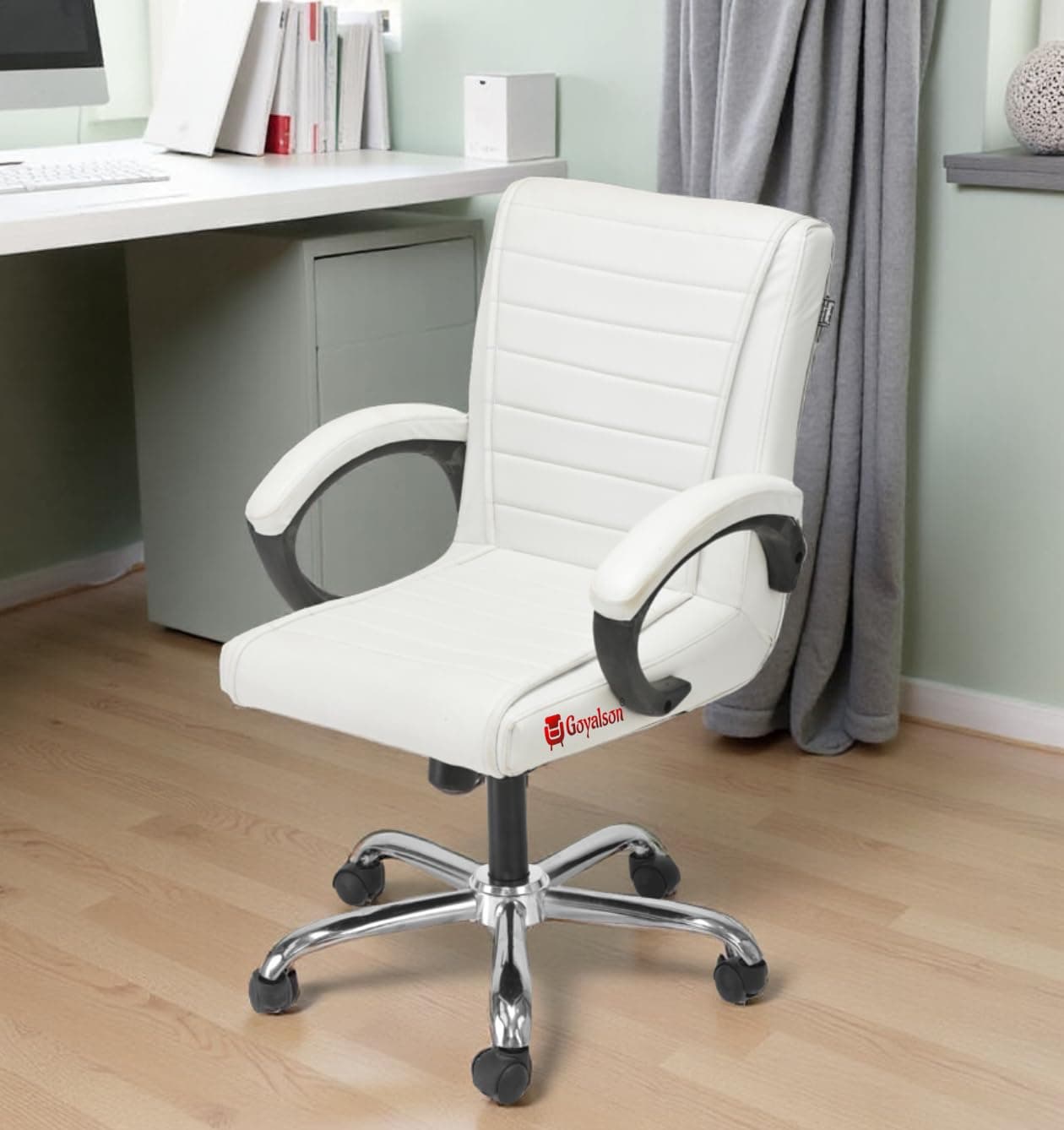 GOYALSON Plastic Ergonomic Revolving Office Home Swivel Desk Chair with Adjustable Height Smooth Moving (1, White, Standard)