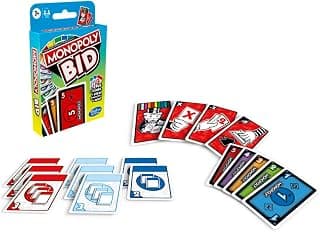 Monopoly Bid Game, Quick-Playing Card Game For 4 Players, Game For Families and Kids Ages 7 and Up, Multicolor