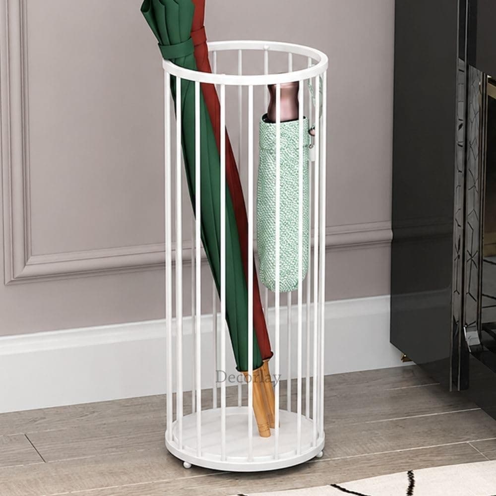Decorlay Wrought Iron Umbrella Stand Rack,Free Standing Umbrella Holder For Canes,Walking Sticks Rustproof And Easy To Clean,Home,Office|Color-White,24 Cm,54 Cm,24 Cm