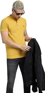 JACK & JONES Men's Cotton Blend Henley Style Solid Slim Fit T-Shirt