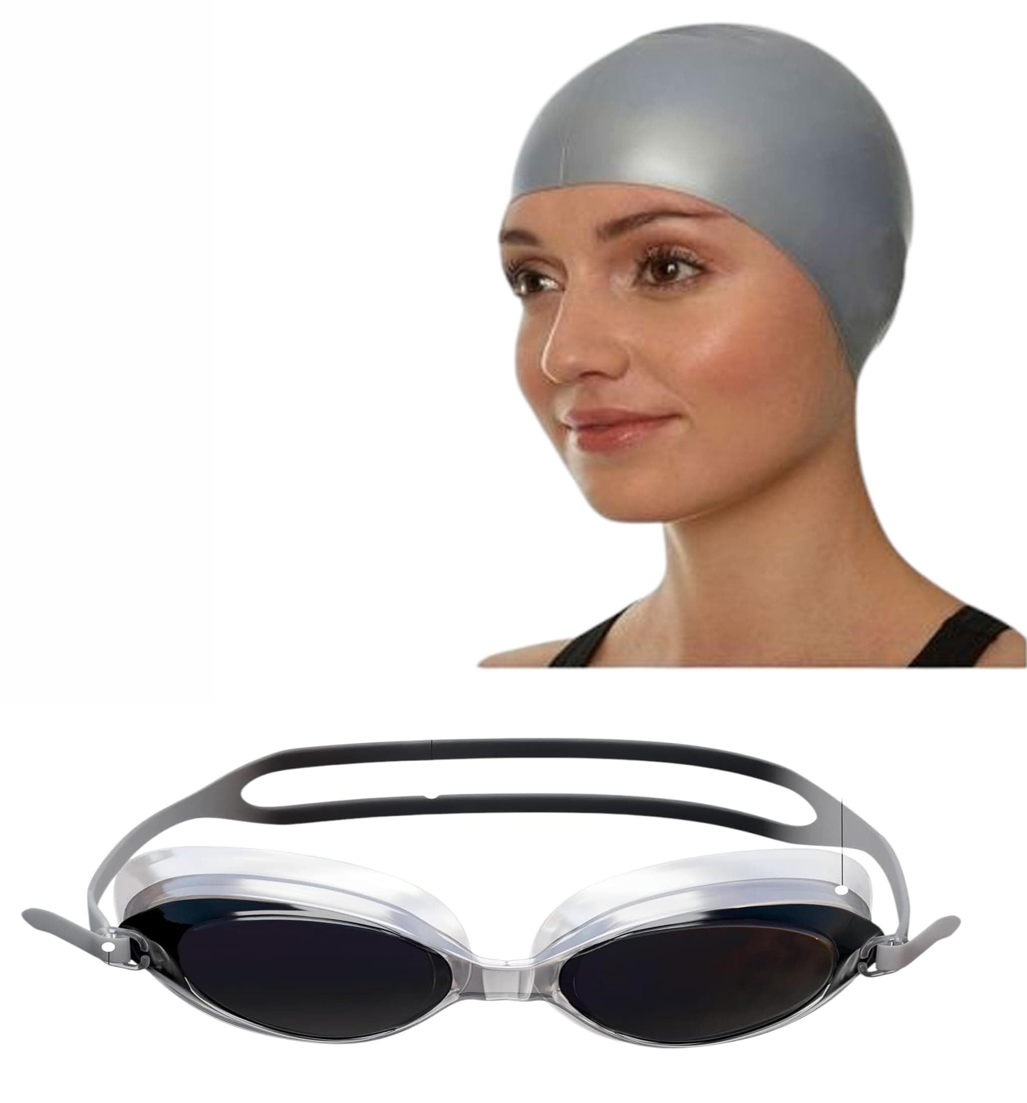 Protoner Swimming set combo with goggles, cap, nose & ear plugs (Black Grey)
