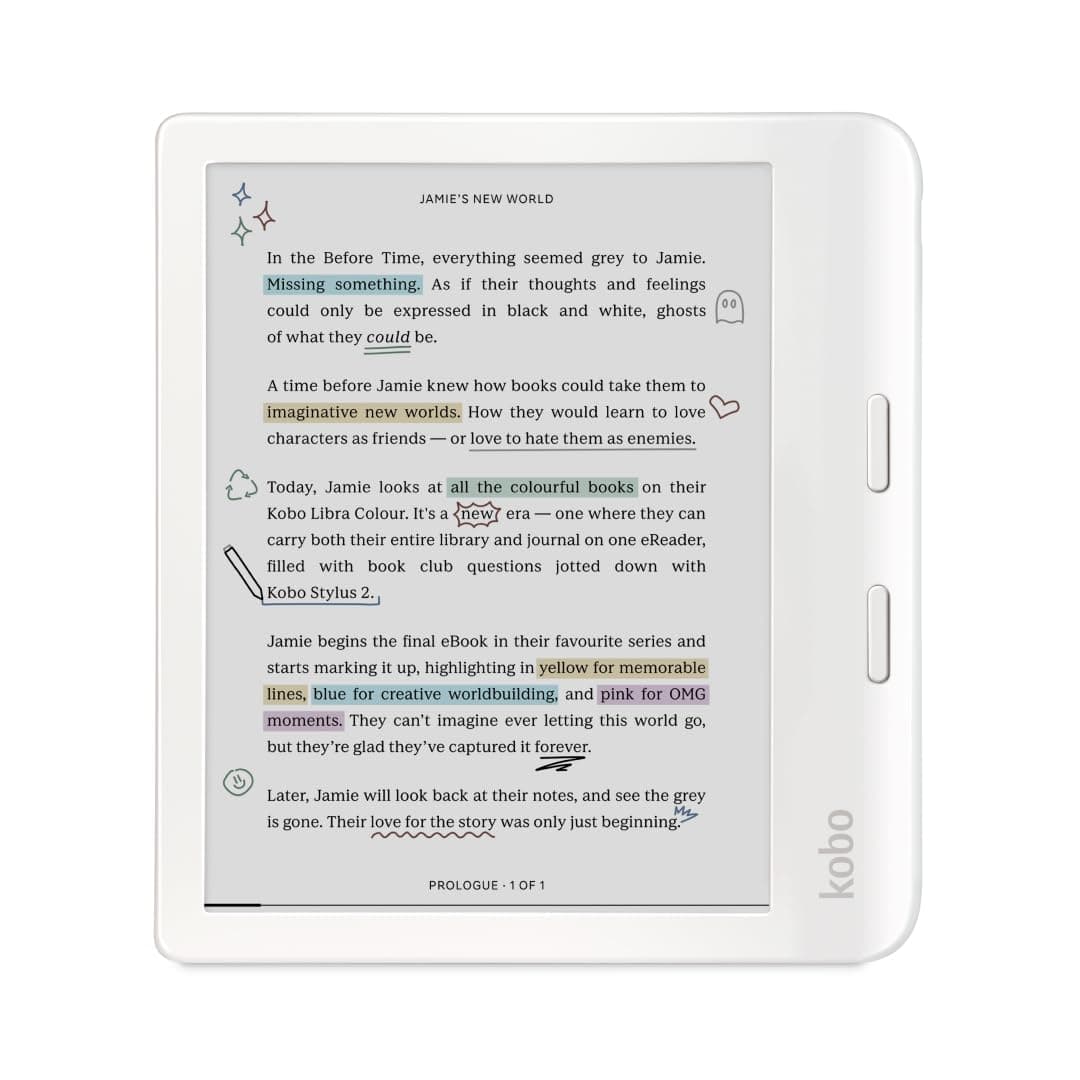 Kobo Libra Colour | eReader | 7” Glare-Free Colour E Ink Kaleido 3 Display | Dark Mode Option | Audiobooks | Waterproof | 32GB of Storage | White