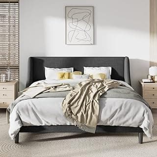Low Profile Upholstered Platform Queen Size Bed Without Mattress for Bedroom|Double Bed|Queen Size Bed Furniture(Gray, Engineered Wood)