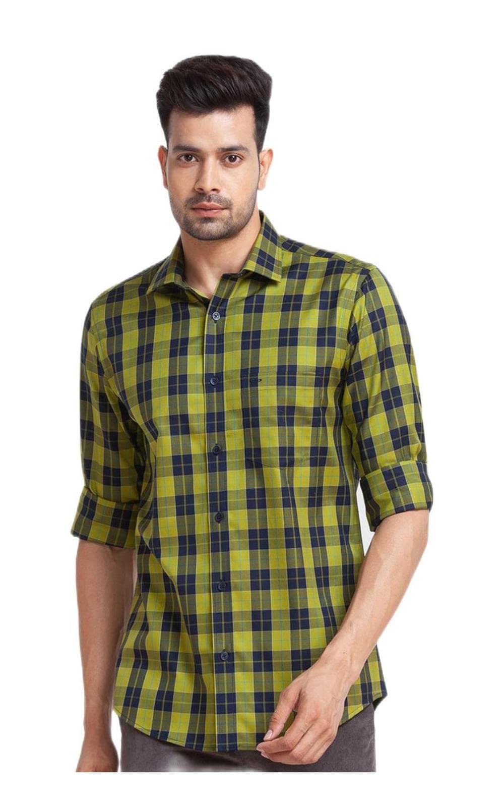Colorplus Green Checks Tailored Fit Casual Shirts for Men