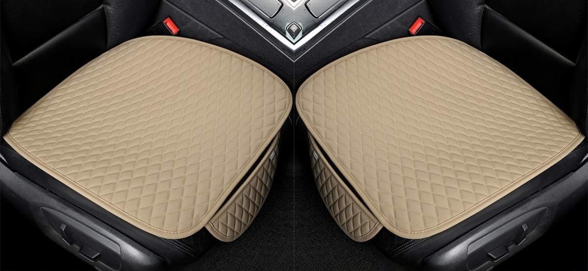 BROGBUS Car Seat Cover for Front Seats Universal Fit for Car, SUV & Sedan Anti-Slip Soft Cushioned Seat Cover with Storage Pocket, Cream (2 Pieces)