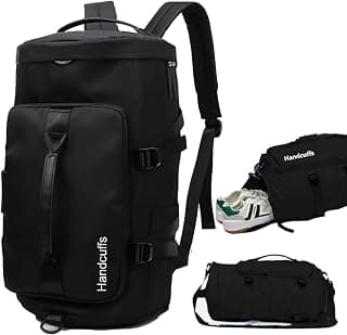 Handcuffs Duffle Bag for Travel & Gym with Separate Shoe Compartment 60L 3-in-1 Convertible | Water-Resistant Backpack/Rucksack Luggage Weekender Bag for Men & Women | Oxford Cloth | Dark Black