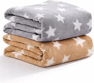 BRANDONN Fleece New Born All Season Ultrasoft Single Baby Blanket for Babies (Beige/Grey, Pack of 2, Reversible)
